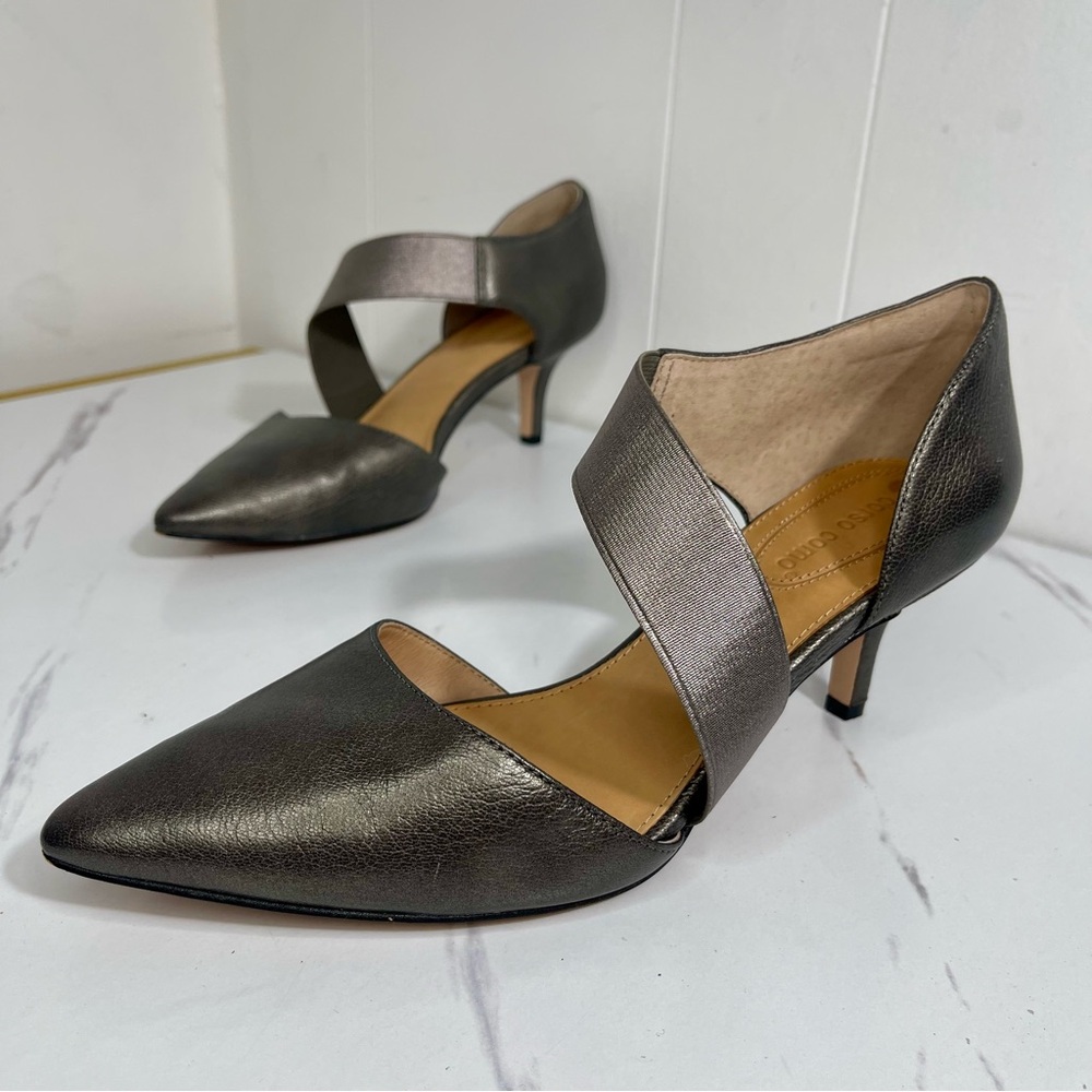 Corso Como Silver metallic leather pointed toe kitten heels Sleek Pointed Toe